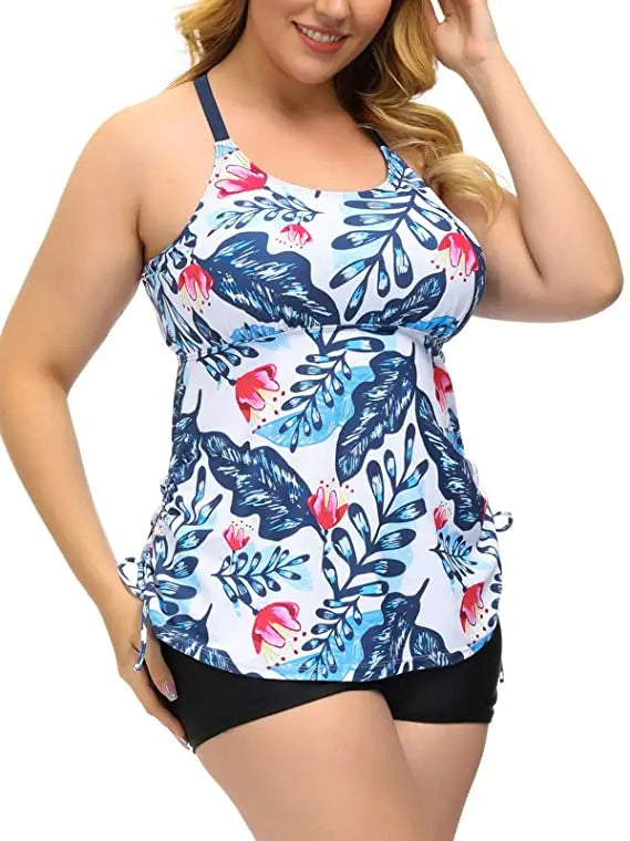 Swimwear Women 2024 New Printed 2 Piece Tankini Swimsuit Tummy Control High Waist Plus Size Women Clothing Sport Bathing Suit