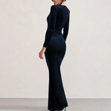 Casual Solid High Waist Long Dress New Women Long Sleeve Slit Party Dress Lady Elegant Square Collar Bodycon Velvet Dress