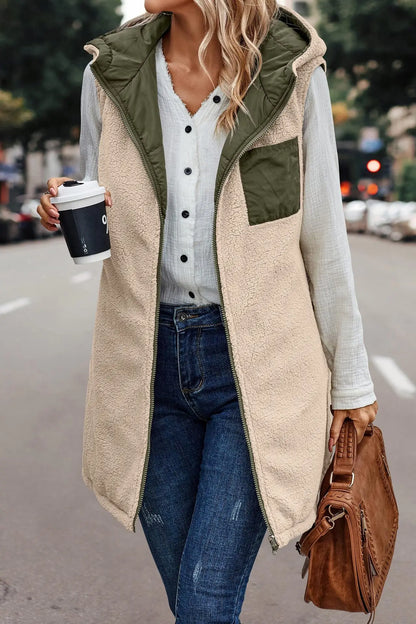 Winter Women's Vest Fleece Hooded Reversible Sleeveless Women's Jacket Faux Wool Vest Fashion Street Women's Clothing S-5XL