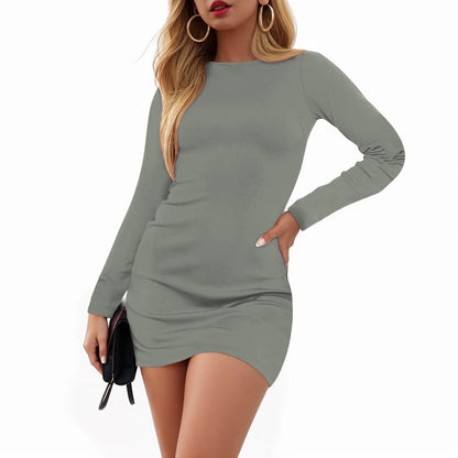 Long Sleeve Boat Neck Mini Womens Dresses For Teens Plus Size Slim Fit Party Club Bodycon Fall Dresses Vestidos Para Mujer