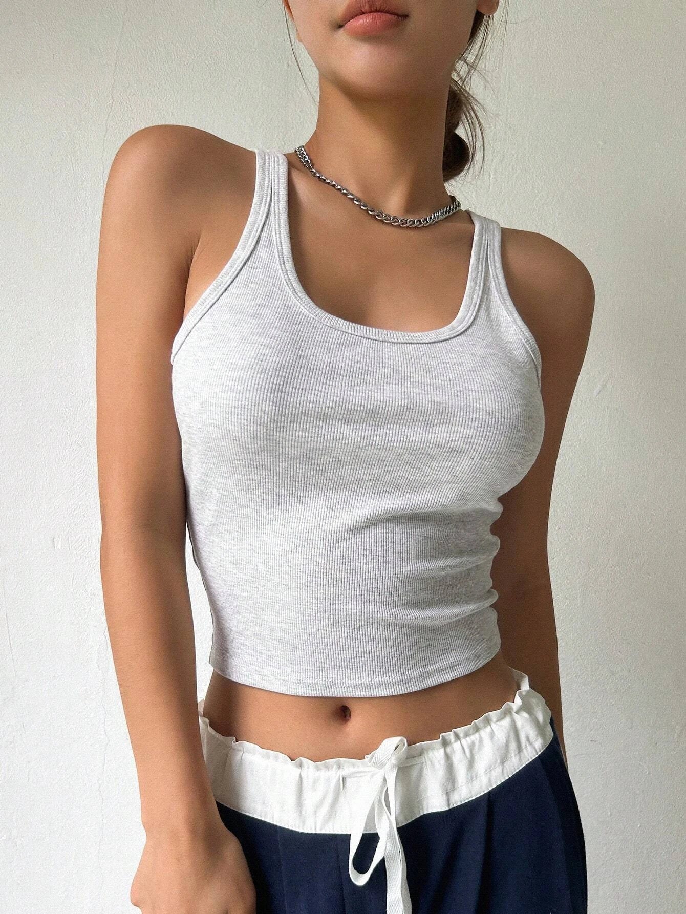 Solid Color Crop Fashion Street Women Square Collar Wide Straps Fitness Tank Top Camisole Breathable Cool Summer Tops  Female