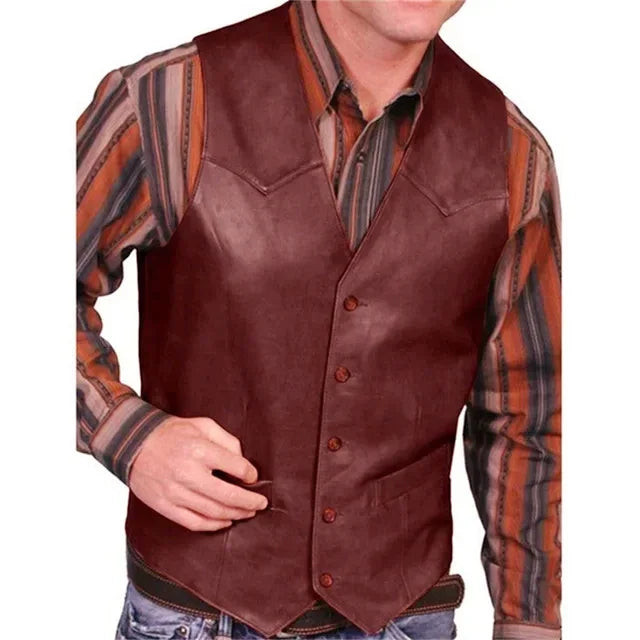 Leather Vest for Men Waistcoat  Western Cowboy Casual