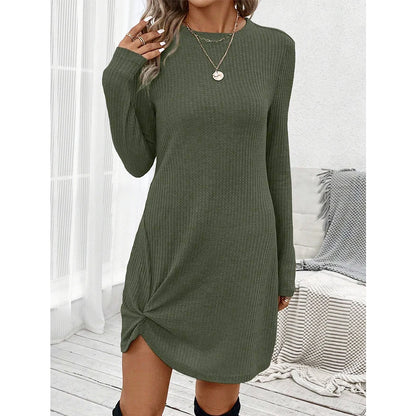 Women's Dresses All Season Basics Casual Plain Design Fold Long Sleeve Crew Neck Mini T-shirt Daily Dresses