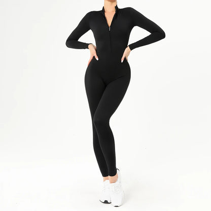 Warm Longsleeve Jumpsuts Women Thickened Sport Overalls Gym Set Zipper Fitness Bodysuits Winter Jumpsuit Workout Tracksuit