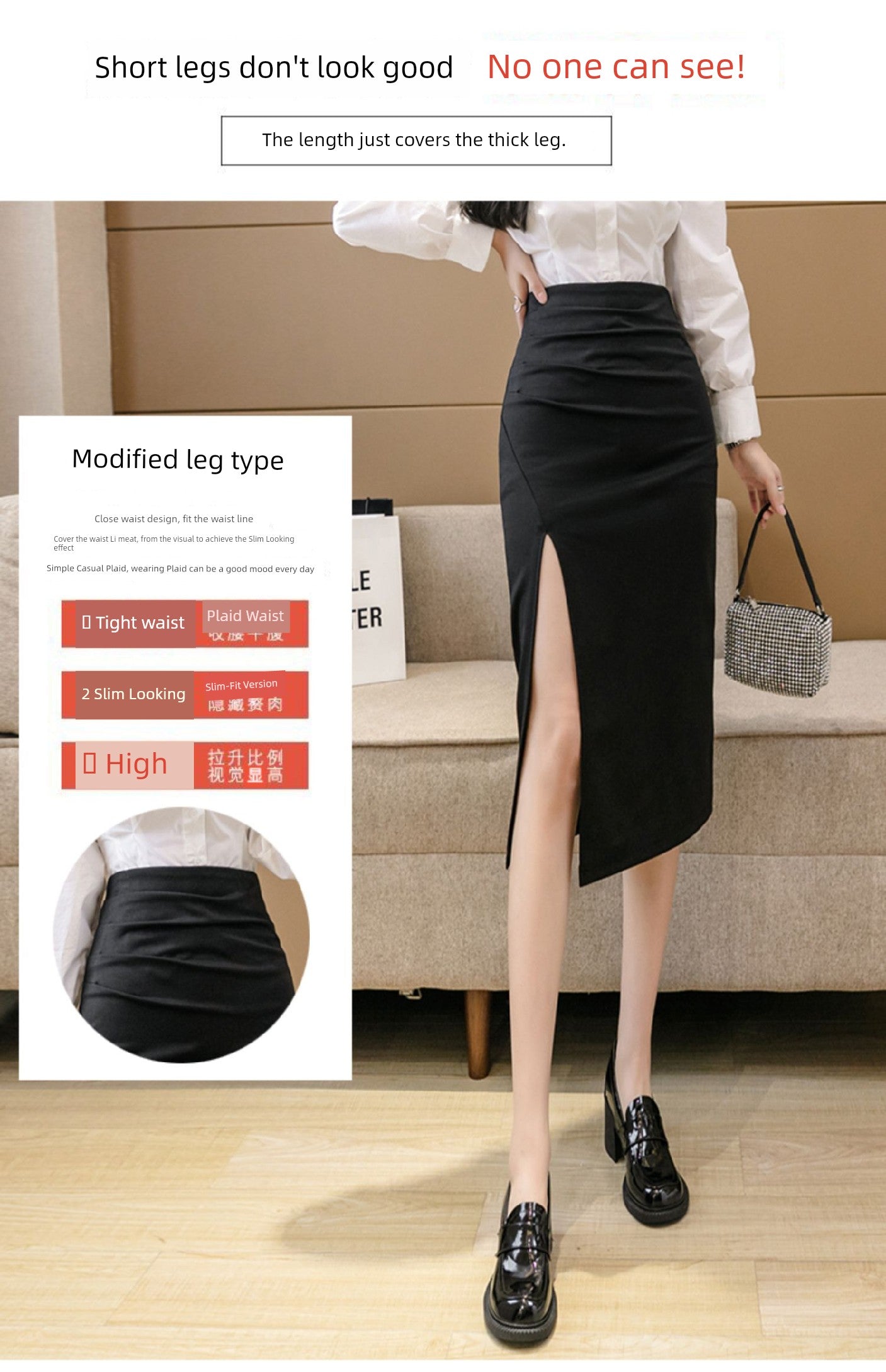 Irregular Slit Mid Length Long Length Spring Pleated Skirt