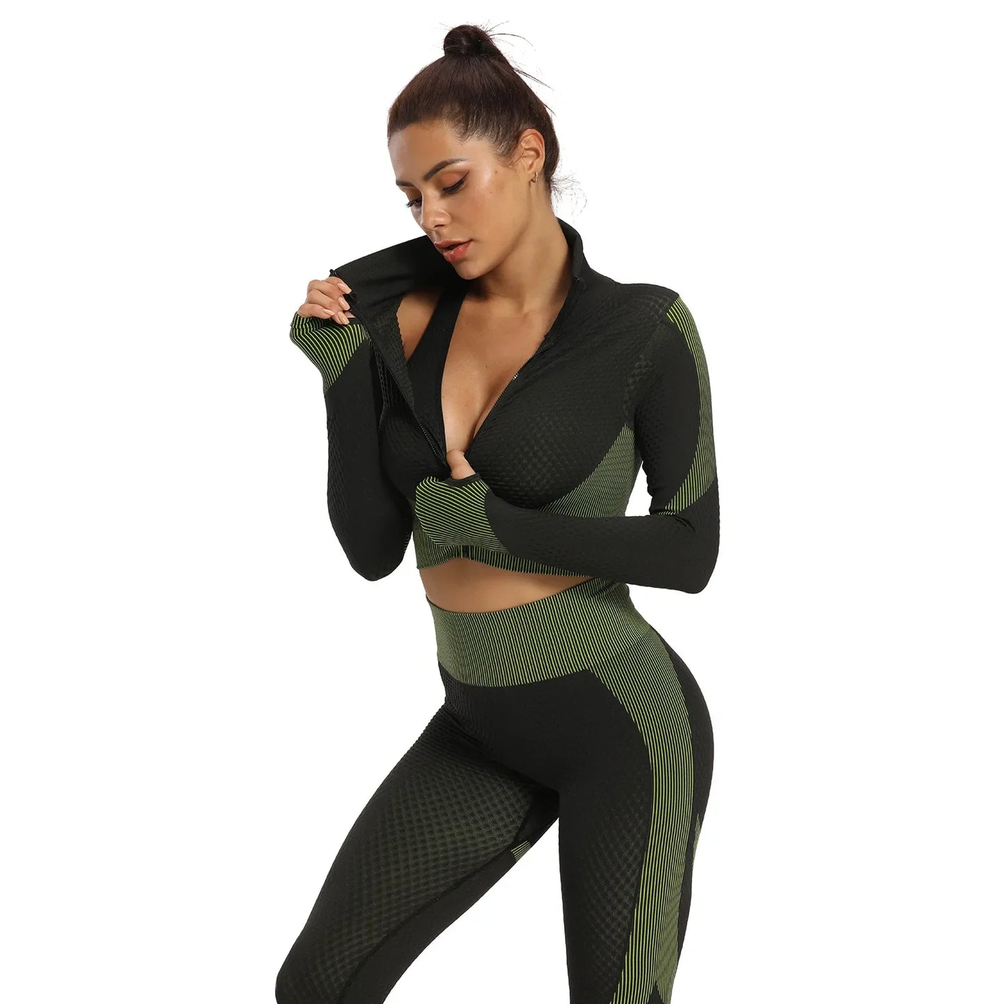 3pcs Set Fitness Suit Yoga Suit Women Sports Suit  Sweatshirt Push Up Tights Sports Bra Top Long Sleeve Women Sportswear