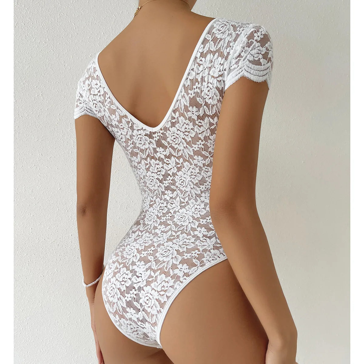 Sexy Bodysuit Women White Bodycon Long Sleeve V Neck Lace Bodysuits Overalls Tops Female Body Suit