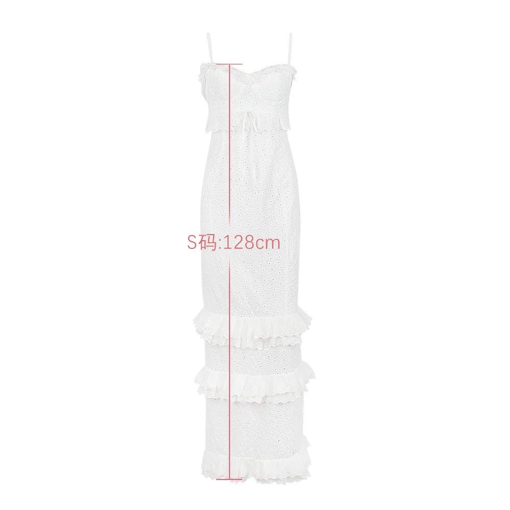 Oligai Summer Elegant White Women Ready To Wear Dresses Maxi Luxury Lace Bodycon Wedding Event Party Dress Formal Occsaion