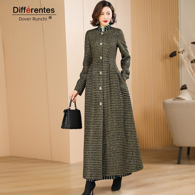 Accessible Luxury Long Slim-Fit Wool Thickened Trench Coat Outwear