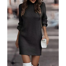 High Collar Long Sleeve Knitted Sweater Dress, Casual Dresses, Monochromatic, New Fashion, Autumn and Winter