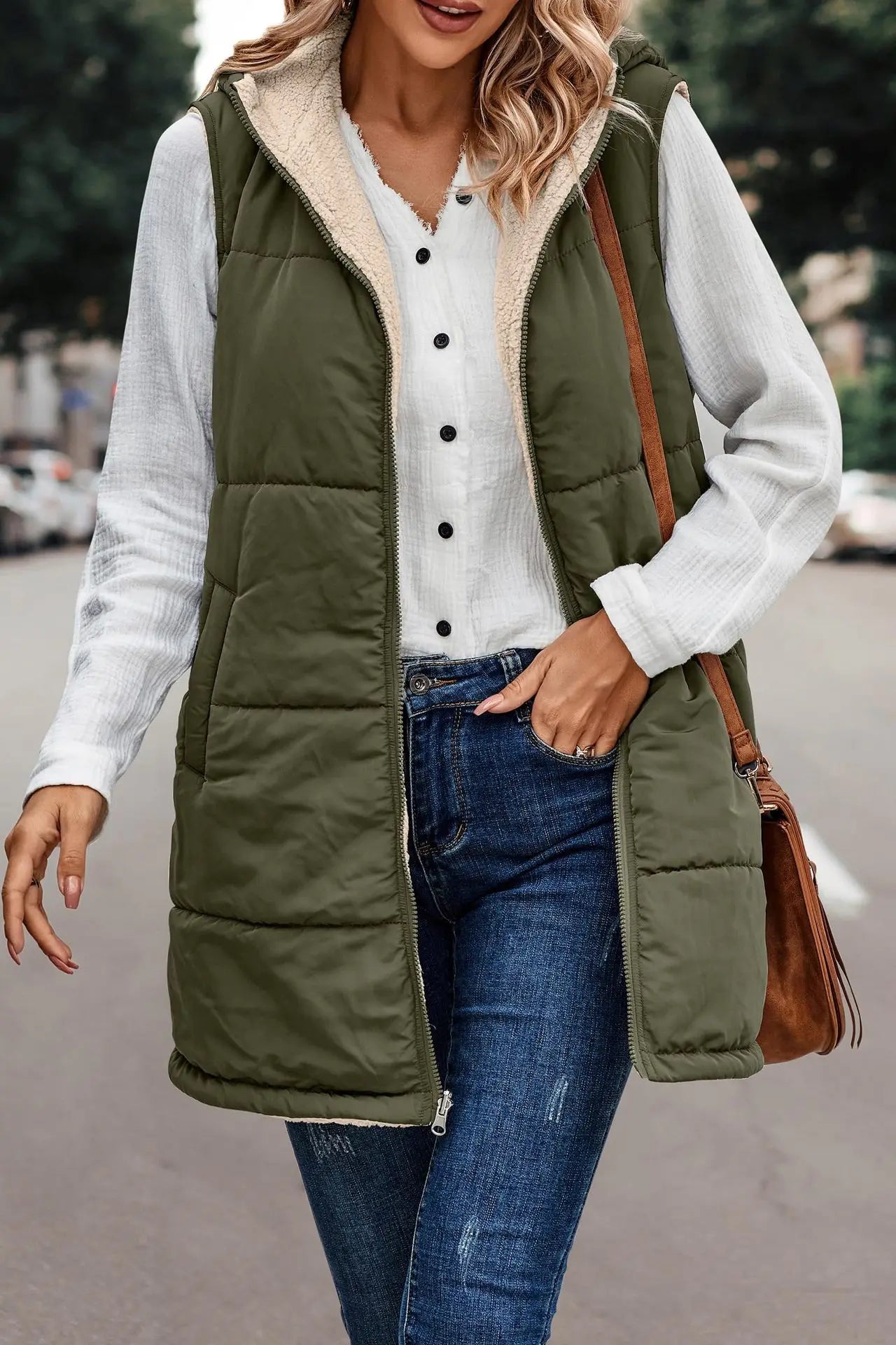 Winter Women's Vest Fleece Hooded Reversible Sleeveless Women's Jacket Faux Wool Vest Fashion Street Women's Clothing S-5XL