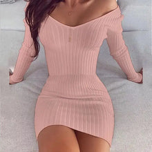 Sexy V-neck Bodycon Woman Dress Long Sleeve Off Shoulder Short Dresses For Women 2023 Spring Autumn White Pink Mini Dress Robe