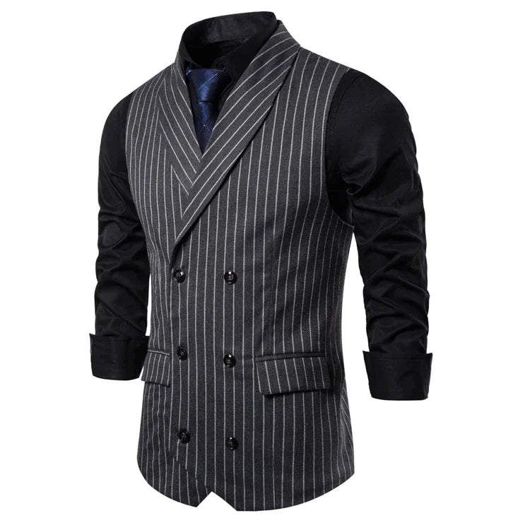 Mens Waistcoat Stripe Plaid Formal Suit Vest Men Fashion Casual Double Breasted Sleeveless Gilet Male Business Formal Vest