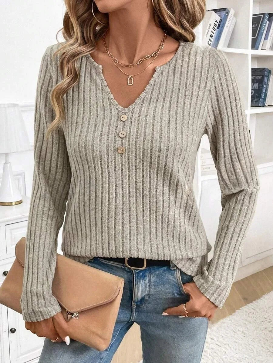 Women Casual Knitted Casual Pit Strip Autumn New V-neck Button Long-sleeved Tops for Women