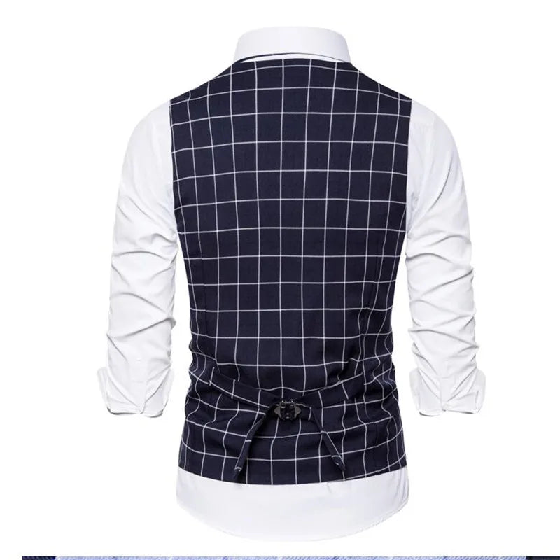 Plaid Striped Vest Men Business Wedding Party Tops Fashion European Style Formal Casual Clothing Homme  Size 3XL-S