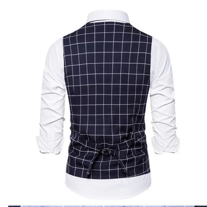 Plaid Striped Vest Men Business Wedding Party Tops Fashion European Style Formal Casual Clothing Homme  Size 3XL-S