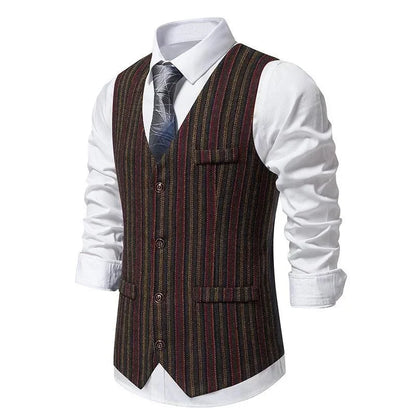 Men's Retro Herringbone V-neck Suit Vests Fashion Formal Slim Fit Business Waistcoat Wedding Tuxedo