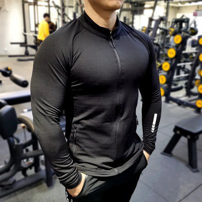 New Winter Autumn Sport Shirt Men Zipper Elastic Quick dry Running Jackets Fitness Gym Sports Clothing Sport Top Mens Sportswear