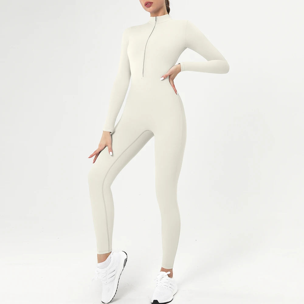 Warm Longsleeve Jumpsuts Women Thickened Sport Overalls Gym Set Zipper Fitness Bodysuits Winter Jumpsuit Workout Tracksuit