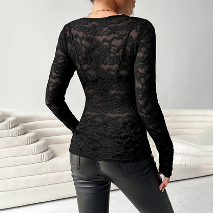 Sexy Lace Women Tops 2025 Korean Fashion Slim Long Sleeve T-shirt Tee Back Pullovers Hot Girls Y2K Crop Streetwear Female Clothi