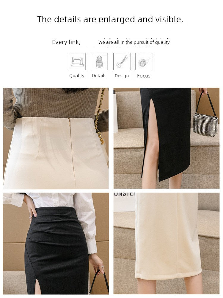 Irregular Slit Mid Length Long Length Spring Pleated Skirt