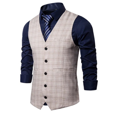 Plaid Striped Vest Men Business Wedding Party Tops Fashion European Style Formal Casual Clothing Homme  Size 3XL-S