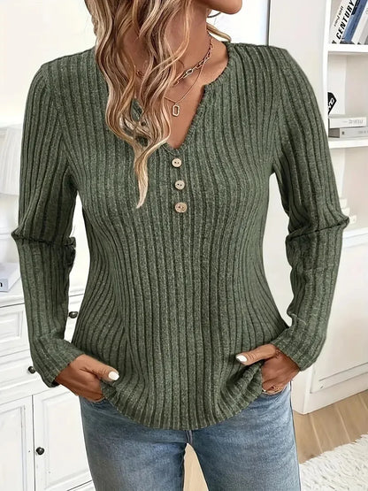 Women Casual Knitted Casual Pit Strip Autumn New V-neck Button Long-sleeved Tops for Women