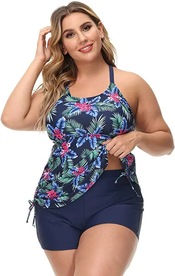 Swimwear Women 2024 New Printed 2 Piece Tankini Swimsuit Tummy Control High Waist Plus Size Women Clothing Sport Bathing Suit