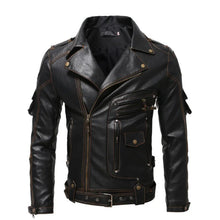 Vintage Ghost Rider Motorcycle Multi-zip Jacket Lapel Pu Parka Plus Siz Show Leather Man