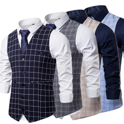 Plaid Striped Vest Men Business Wedding Party Tops Fashion European Style Formal Casual Clothing Homme  Size 3XL-S