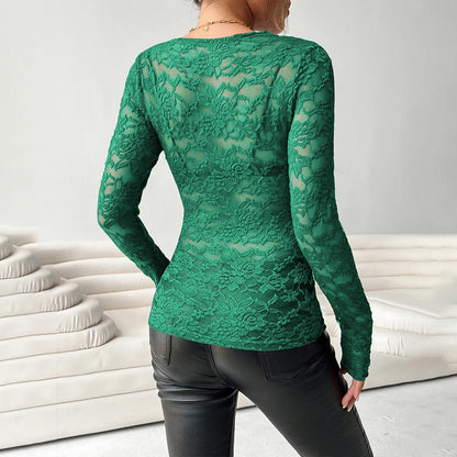 Sexy Lace Women Tops 2025 Korean Fashion Slim Long Sleeve T-shirt Tee Back Pullovers Hot Girls Y2K Crop Streetwear Female Clothi