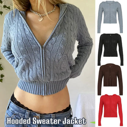 Hooded Sweaters Women  Autumn Winter Zipper Jacket Cardigan Knitted Hoodies