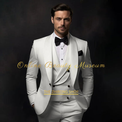 Elegant lake blue Tuxedo Suit for Men 3 piece set Jacket Vest Pants Classic Attire for Wedding Dating Host Prom Ball Party