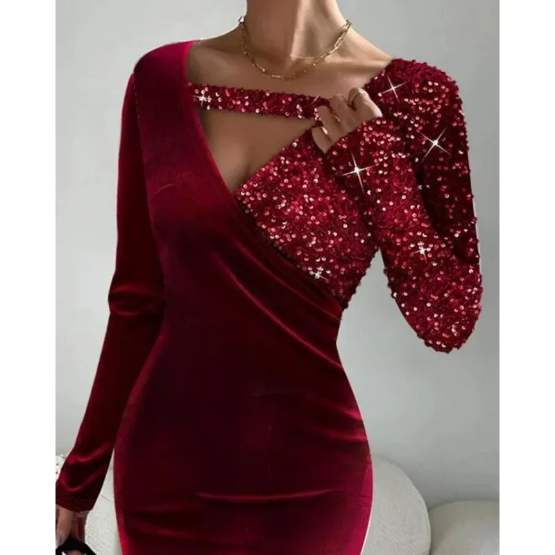 Sweater Dresses High Waist Button Decor Trend Sheath Sexy Dress Women Long Sleeve V-neck Mid-Length Long Sleeve Knit Midi Dress