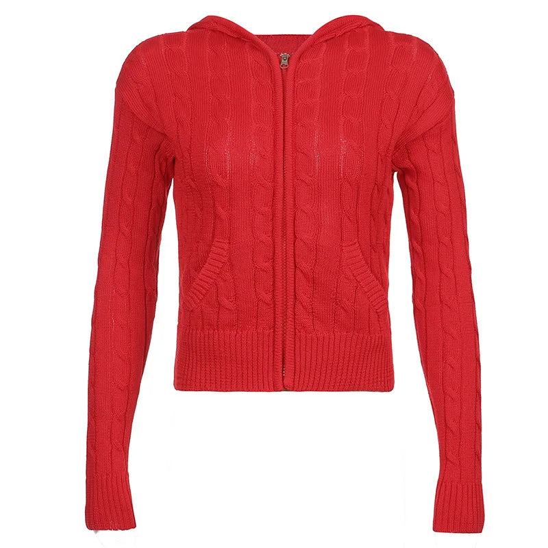 Hooded Sweaters Women  Autumn Winter Zipper Jacket Cardigan Knitted Hoodies