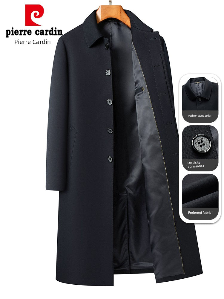 Pierre Cardin Coat Spring Type Middle-Aged Men's Mid-Length Trench Coat Autumn Clothing Thin Men's Long Type Tops