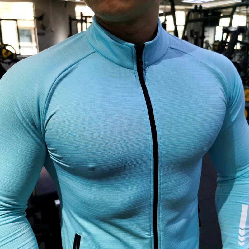 New Winter Autumn Sport Shirt Men Zipper Elastic Quick dry Running Jackets Fitness Gym Sports Clothing Sport Top Mens Sportswear