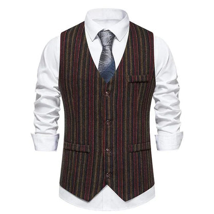 Men's Retro Herringbone V-neck Suit Vests Fashion Formal Slim Fit Business Waistcoat Wedding Tuxedo