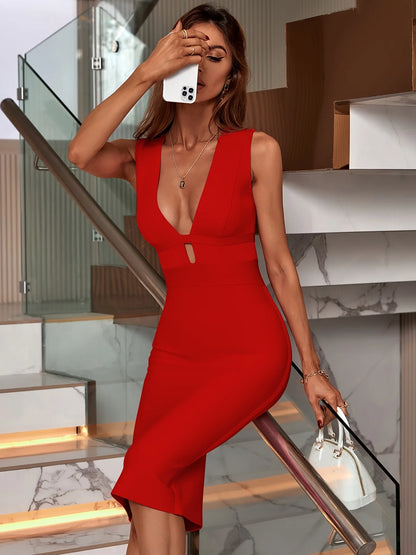 Red Bandage Dress Women Party Dress Bodycon Elegant Sexy  Evening Birthday Club Outfits Summer 2024