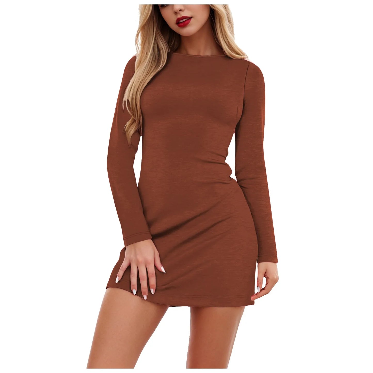 Long Sleeve Boat Neck Mini Womens Dresses For Teens Plus Size Slim Fit Party Club Bodycon Fall Dresses Vestidos Para Mujer