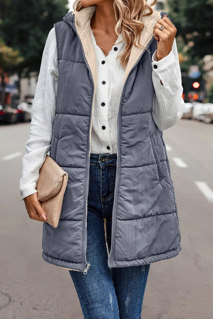 Winter Women's Vest Fleece Hooded Reversible Sleeveless Women's Jacket Faux Wool Vest Fashion Street Women's Clothing S-5XL