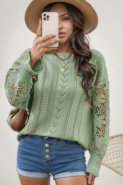 Women's Cut Out round Neck Loose Knitted Pullover Sweater