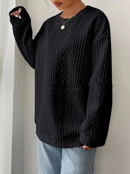 Women's Casual Jacquard Oversized Round Neck Sweater