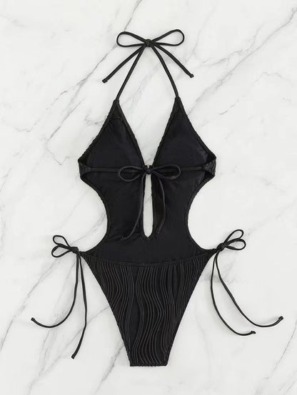 Women's Lace Up Triangle One Piece Swimsuit