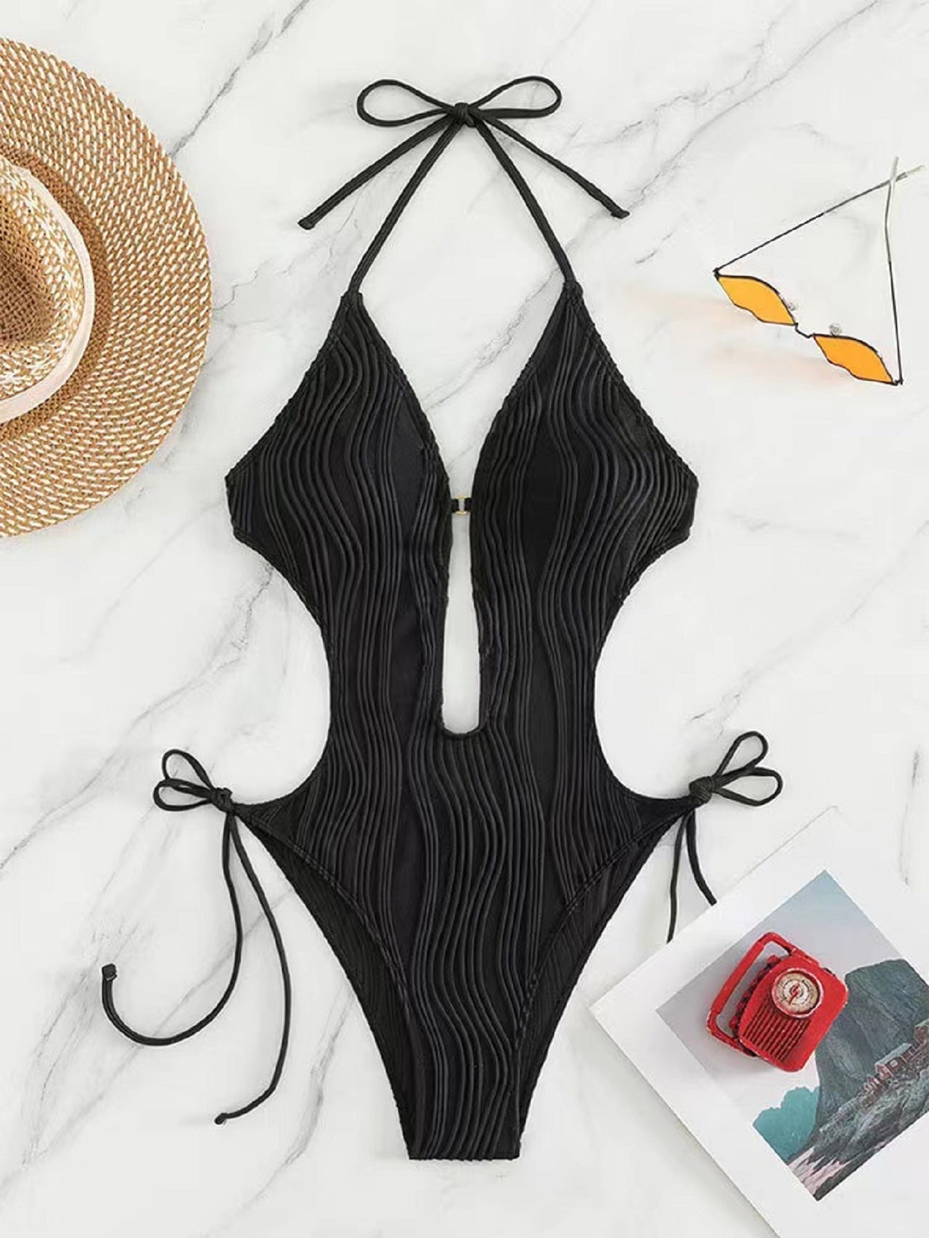 Women's Lace Up Triangle One Piece Swimsuit