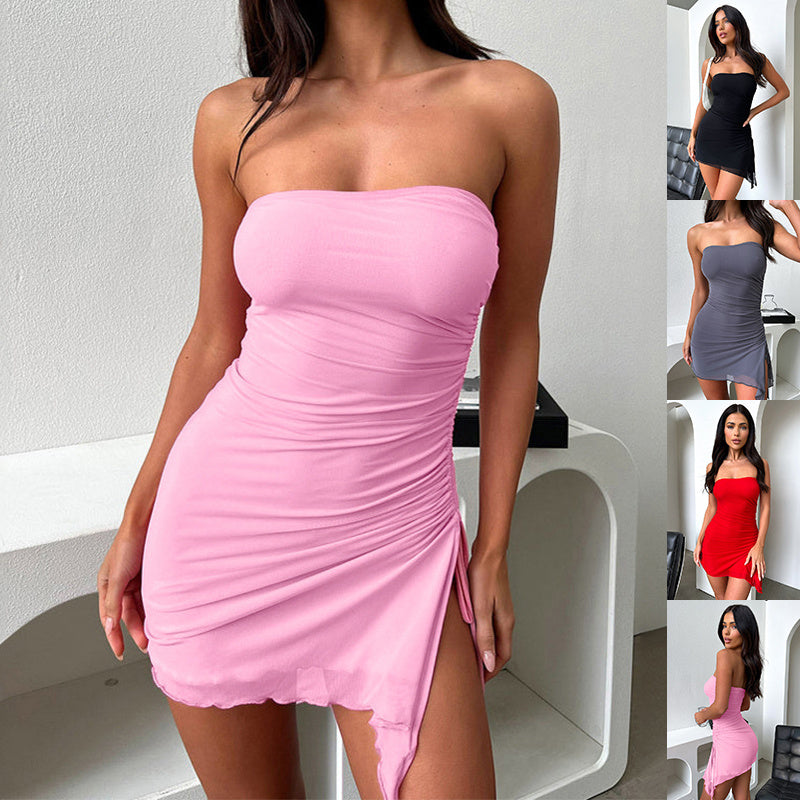 Tube-top Split Dress Summer  Fashion Backless Short Dresses For Women